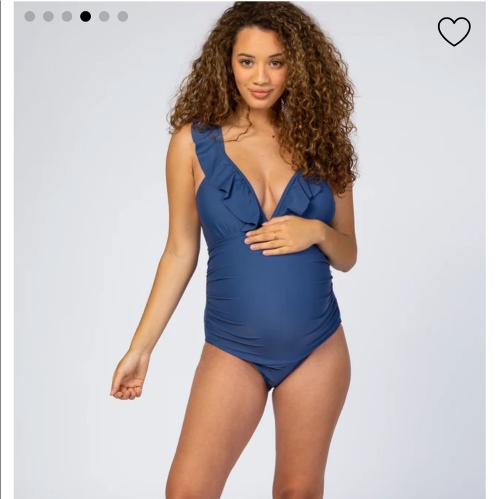 Blue Ruffle One Piece Maternity Bathing Suit
